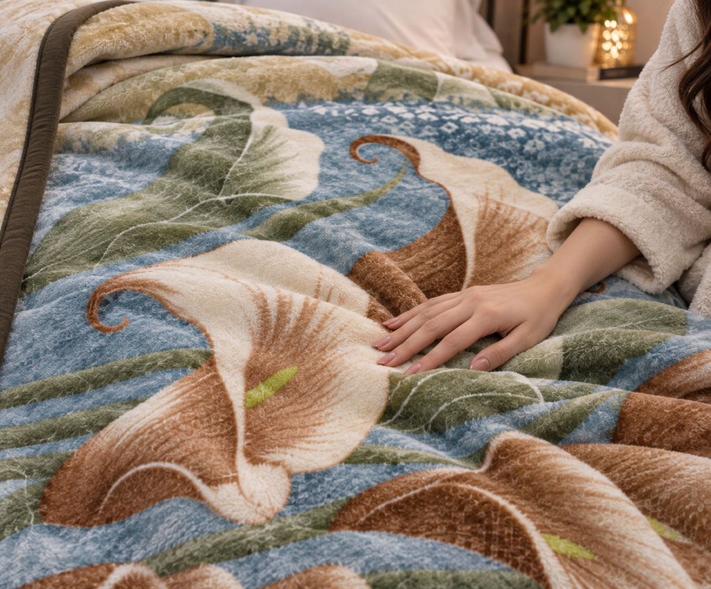 Dreamy Wrap Printed Double Bed Single Layer Blanket - Olive
