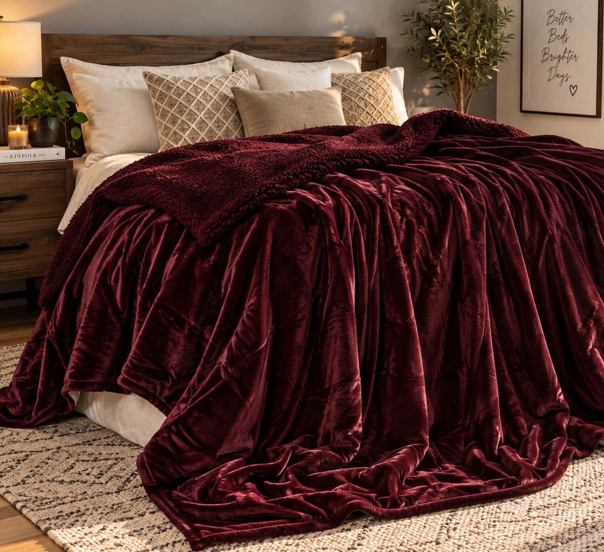 Abrazo Premium Sherpa Blanket - Wine