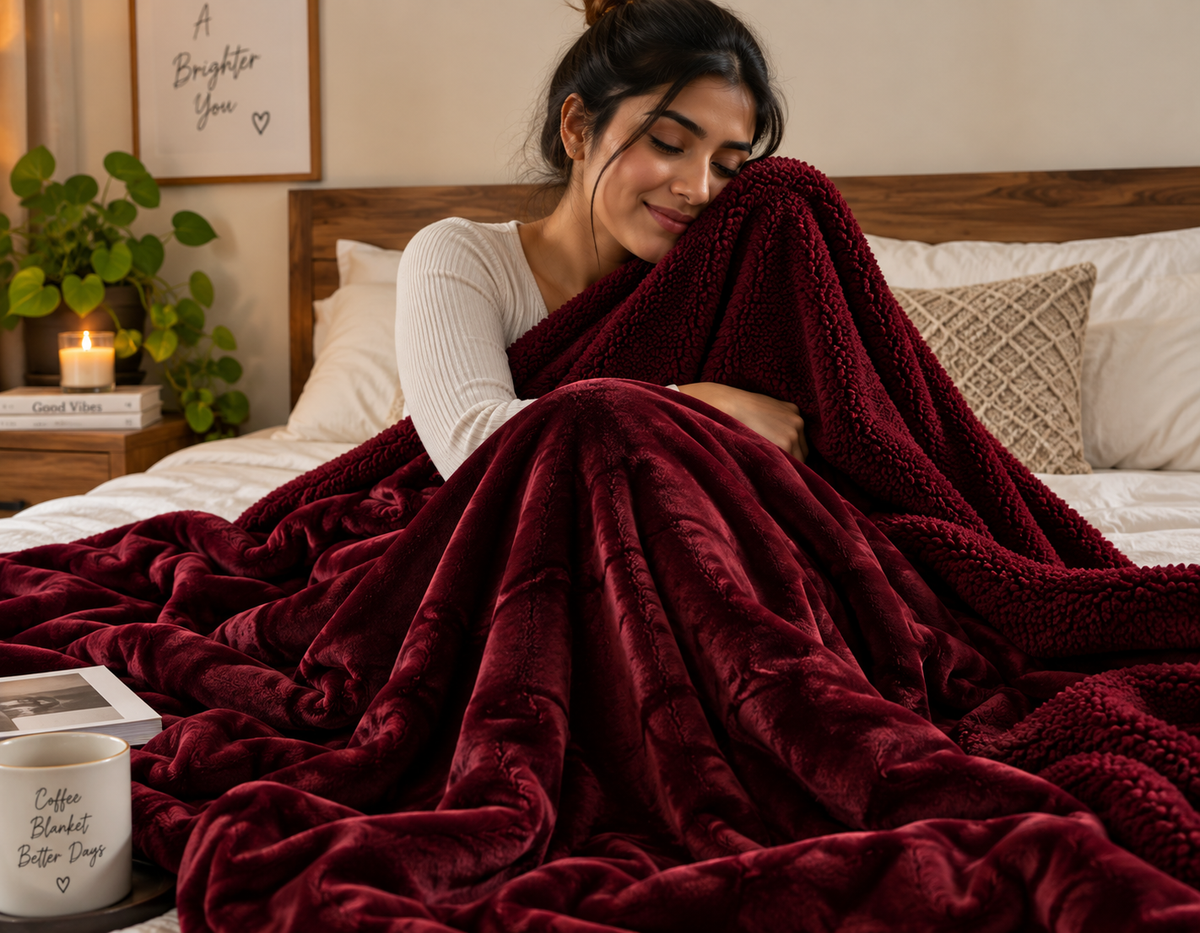 Abrazo Premium Sherpa Blanket - Wine