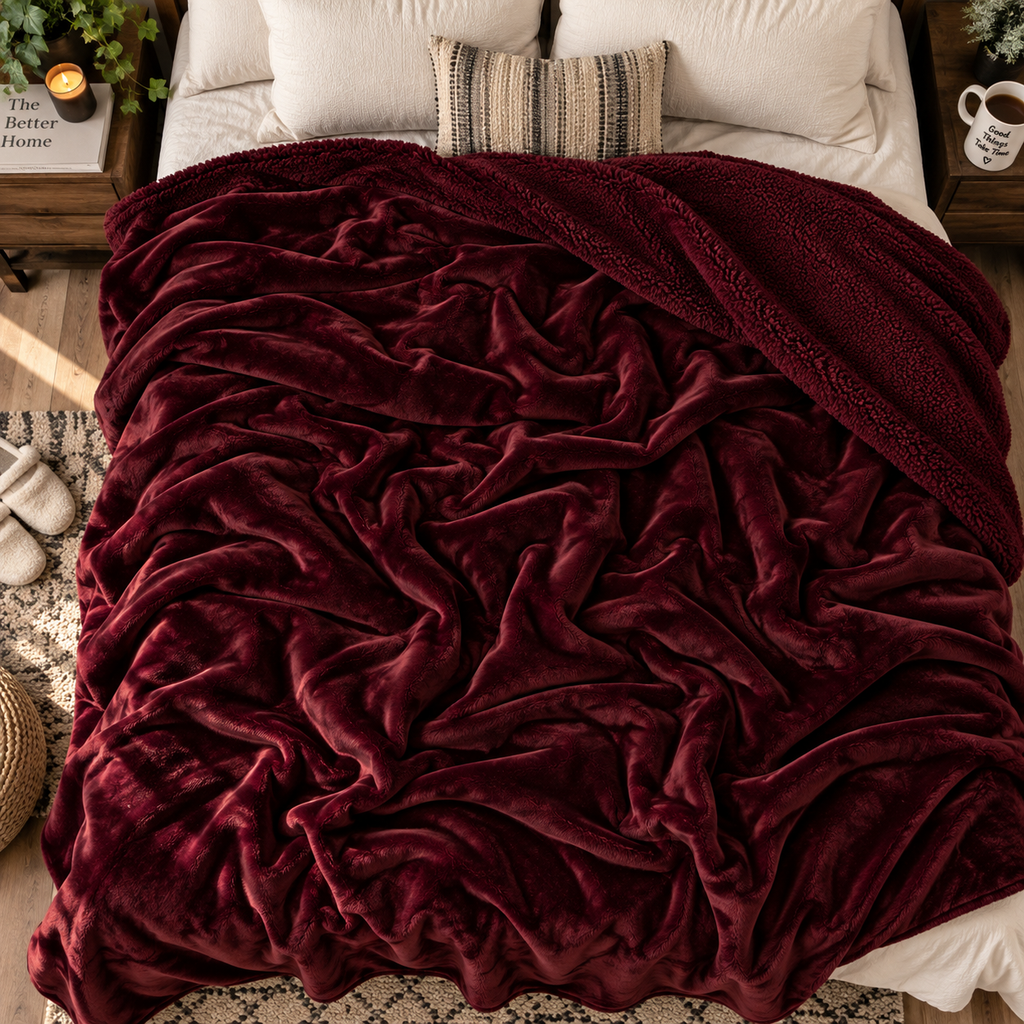 Abrazo Premium Sherpa Blanket - Wine