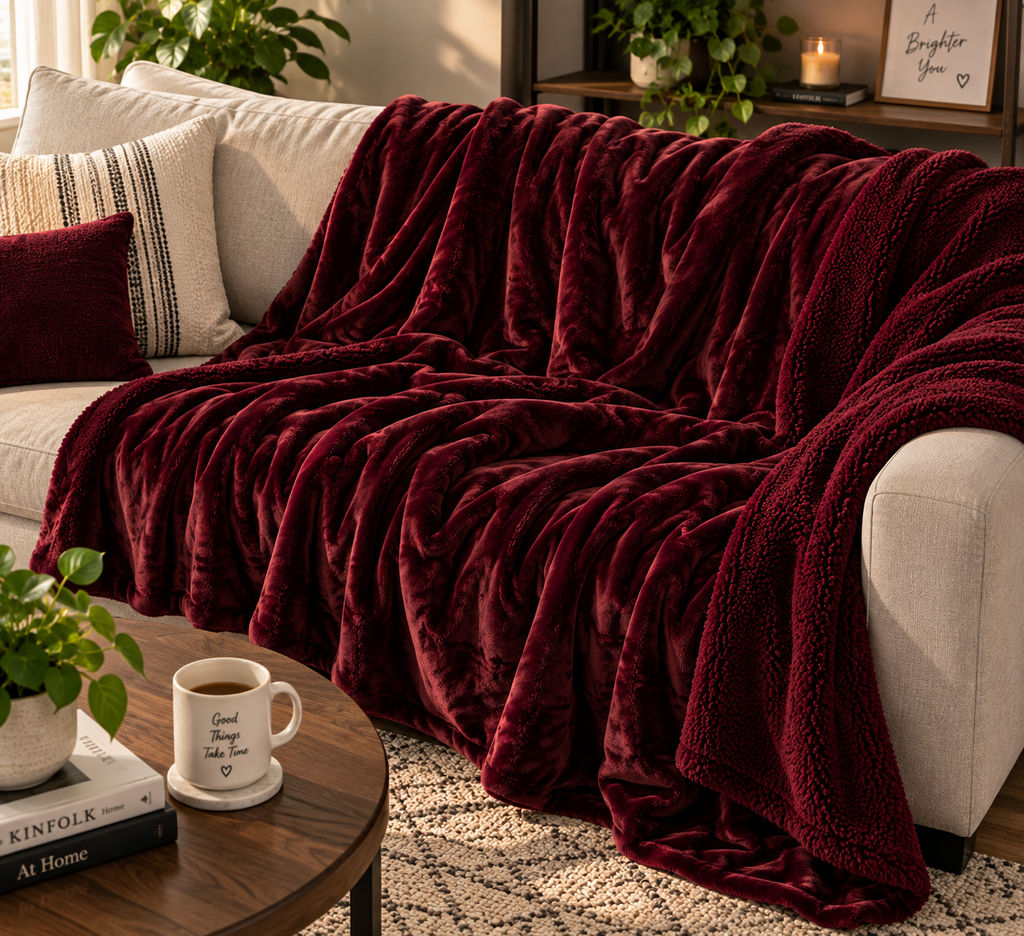 Abrazo Premium Sherpa Blanket - Wine