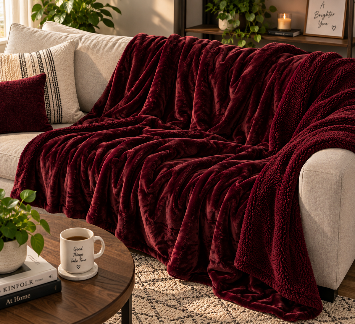 Abrazo Premium Sherpa Blanket - Wine