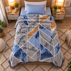 Velvet Rose Printed Single Bed Double Layer Blanket - Denim