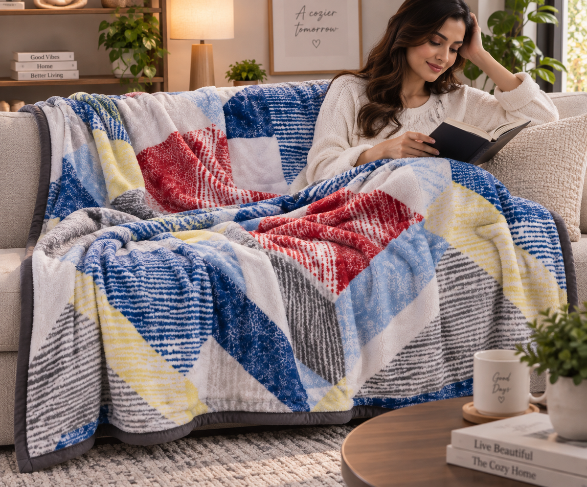Dreamy Wrap Printed Double Bed Single Layer Blanket - Blue