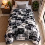 Velvet Rose Printed Single Bed Double Layer Blanket - Grey