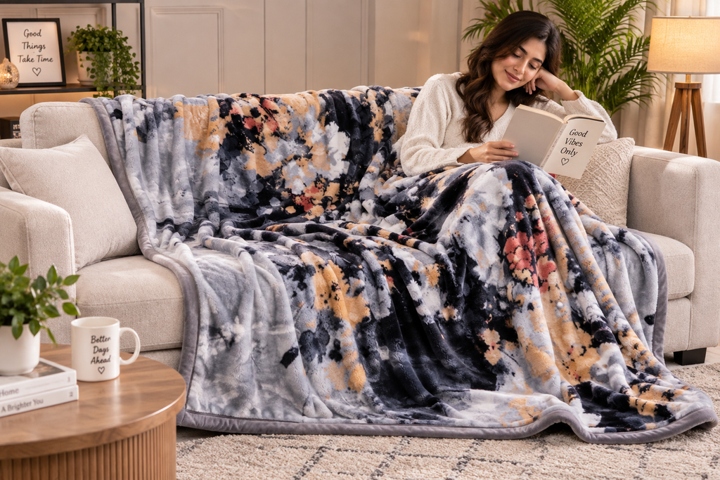 Laguna Printed Double Bed Double Layer 4.5kg Blanket - Grey