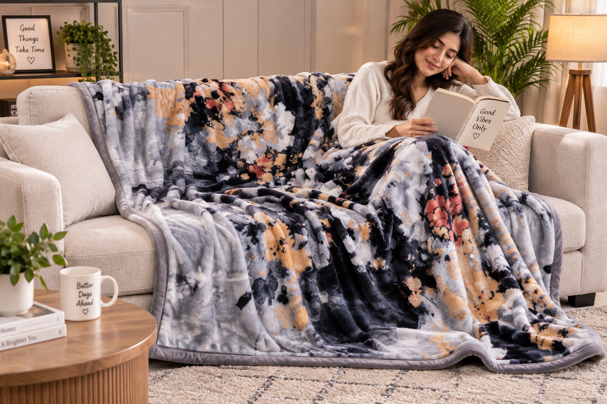 Laguna Printed Double Bed Double Layer 4.5kg Blanket - Grey