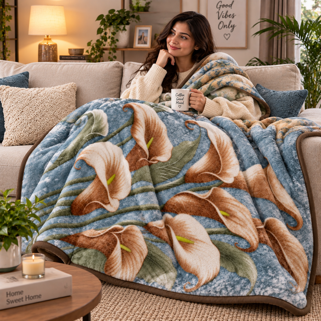 Dreamy Wrap Printed Double Bed Single Layer Blanket - Olive