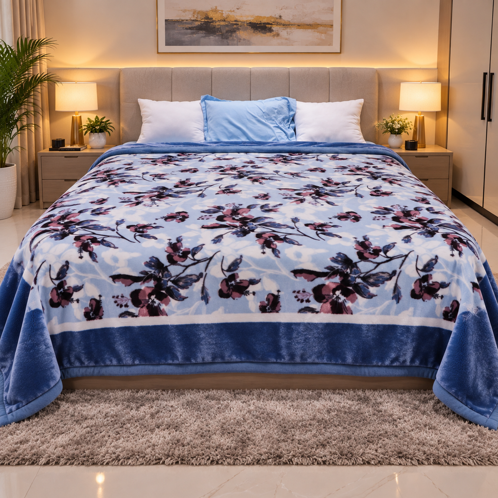 Laguna Printed Double Bed Double Layer 4.5kg Blanket - Blue