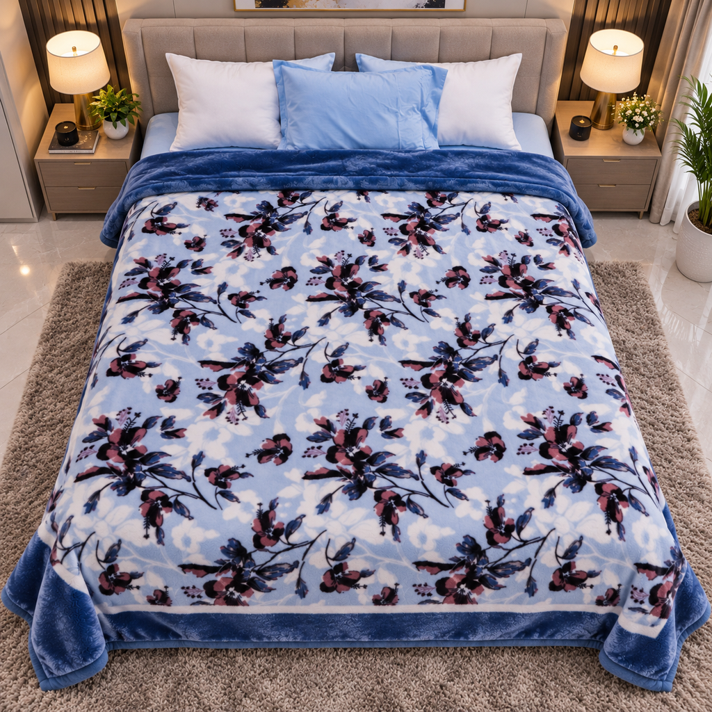 Laguna Printed Double Bed Double Layer 4.5kg Blanket - Blue