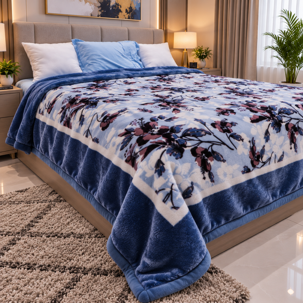 Laguna Printed Double Bed Double Layer 4.5kg Blanket - Blue