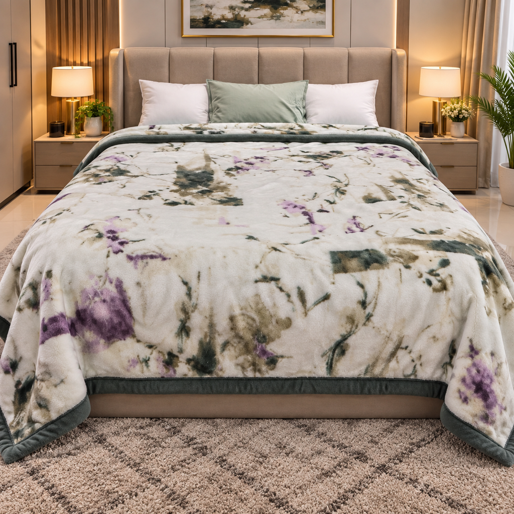 Laguna Printed Double Bed Double Layer 4.5kg Blanket - Glacier