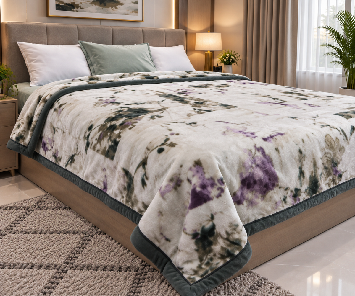Laguna Printed Double Bed Double Layer 4.5kg Blanket - Glacier