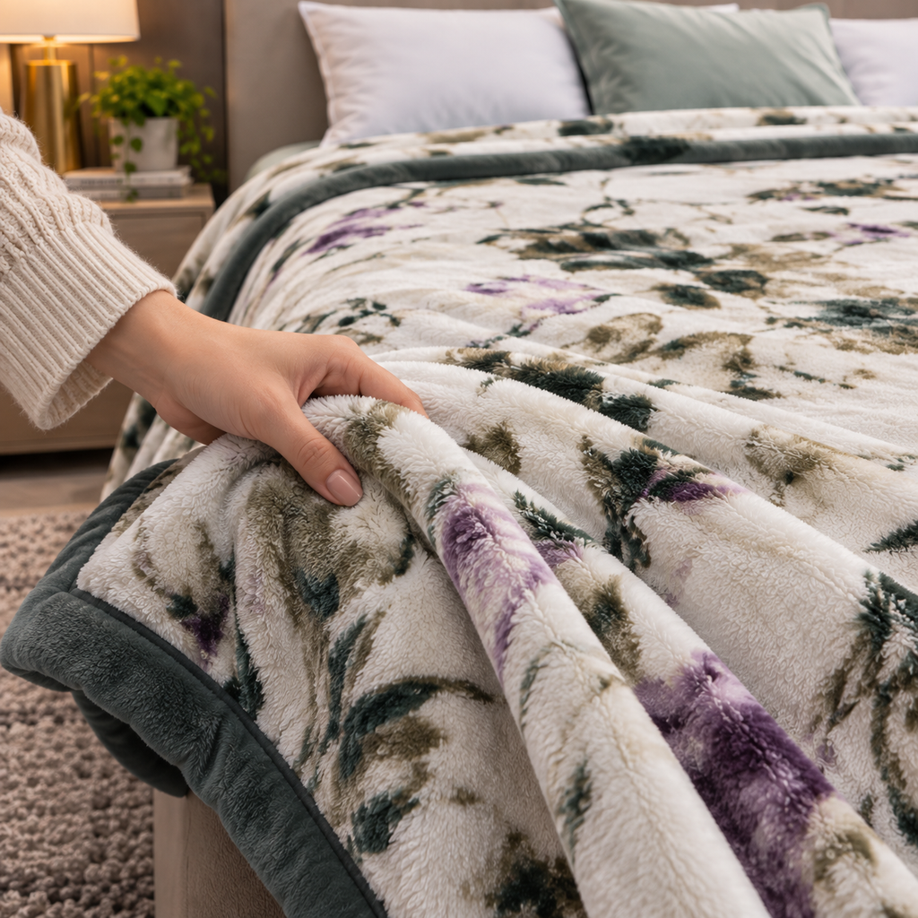 Laguna Printed Double Bed Double Layer 4.5kg Blanket - Glacier
