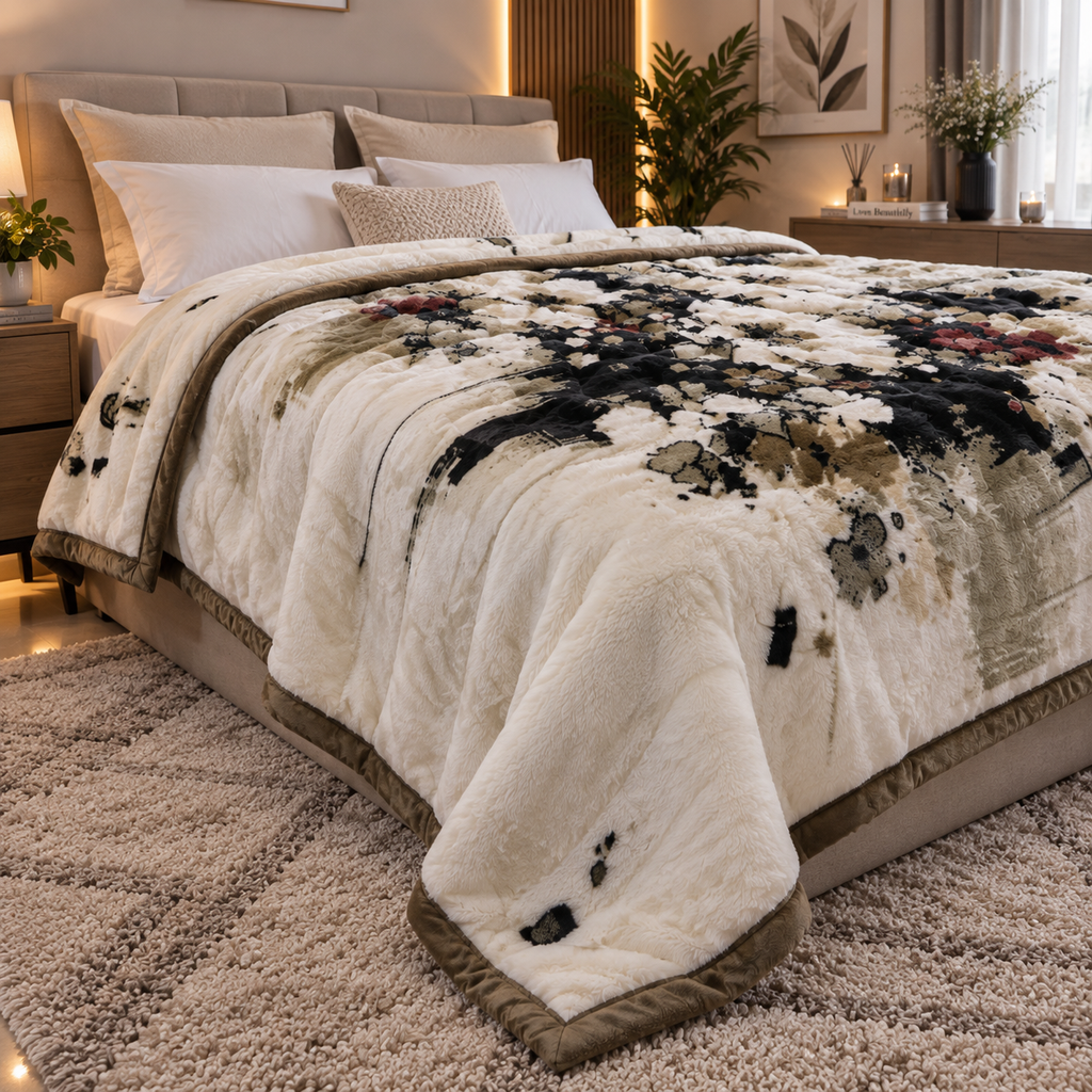 Laguna Printed Double Bed Double Layer 4.5kg Blanket - Dried Herb