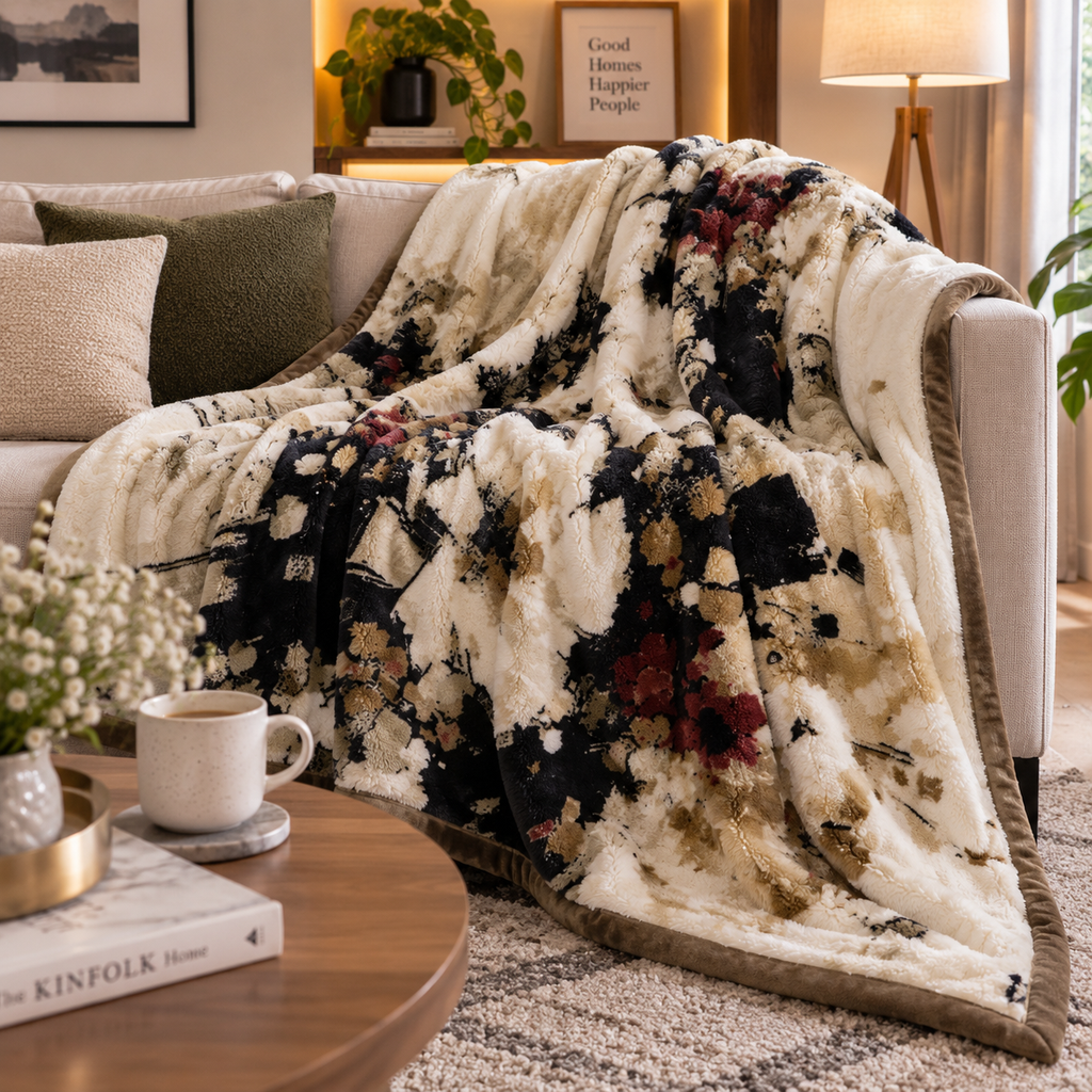 Laguna Printed Double Bed Double Layer 4.5kg Blanket - Dried Herb