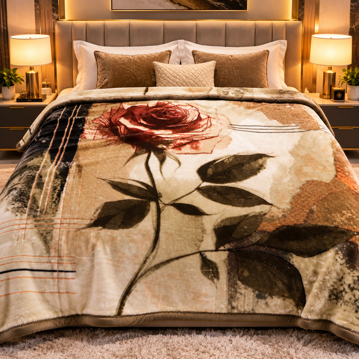 Urban Plush Printed Double Bed Double Layer 5kg Blanket - Dried Herb