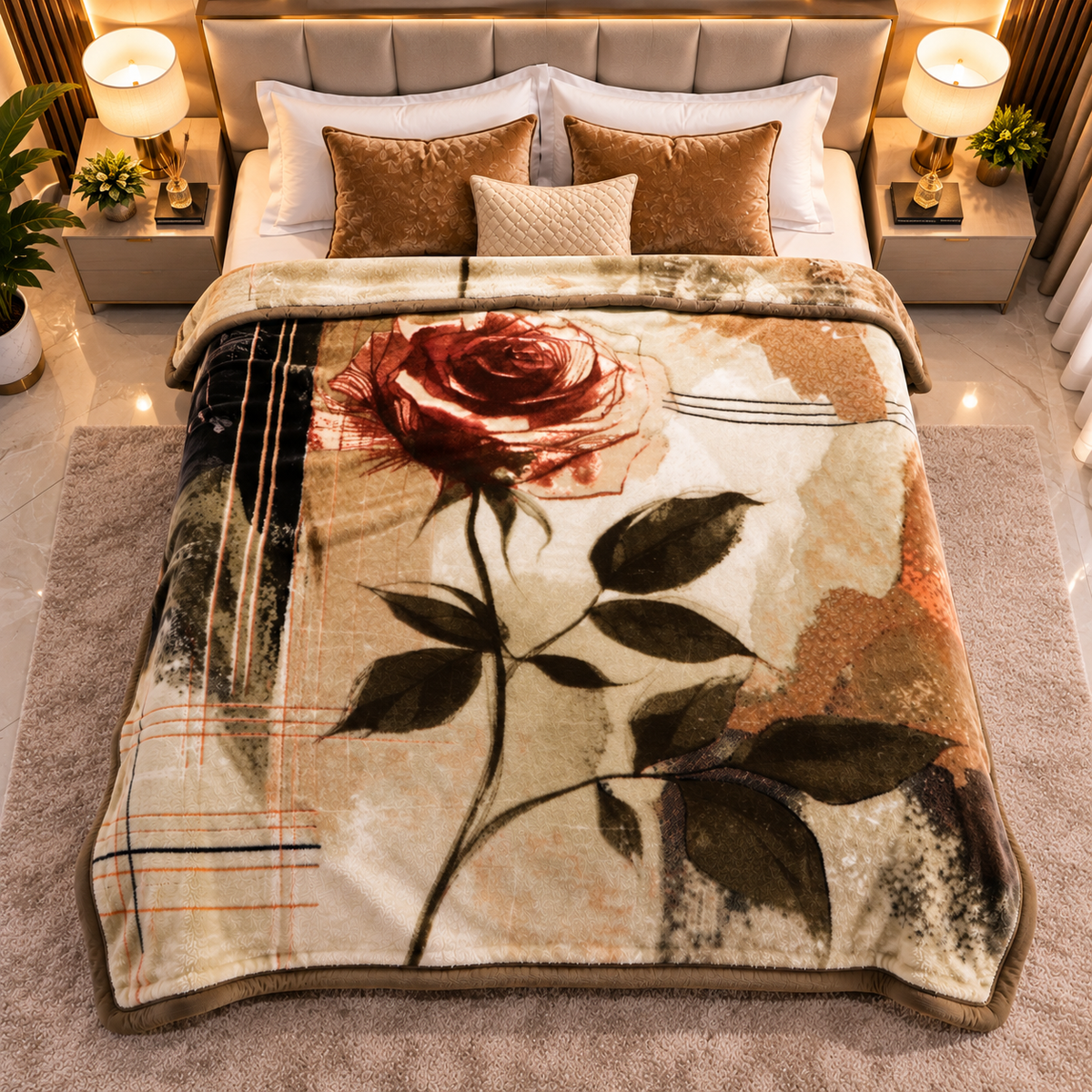Urban Plush Printed Double Bed Double Layer 5kg Blanket - Dried Herb