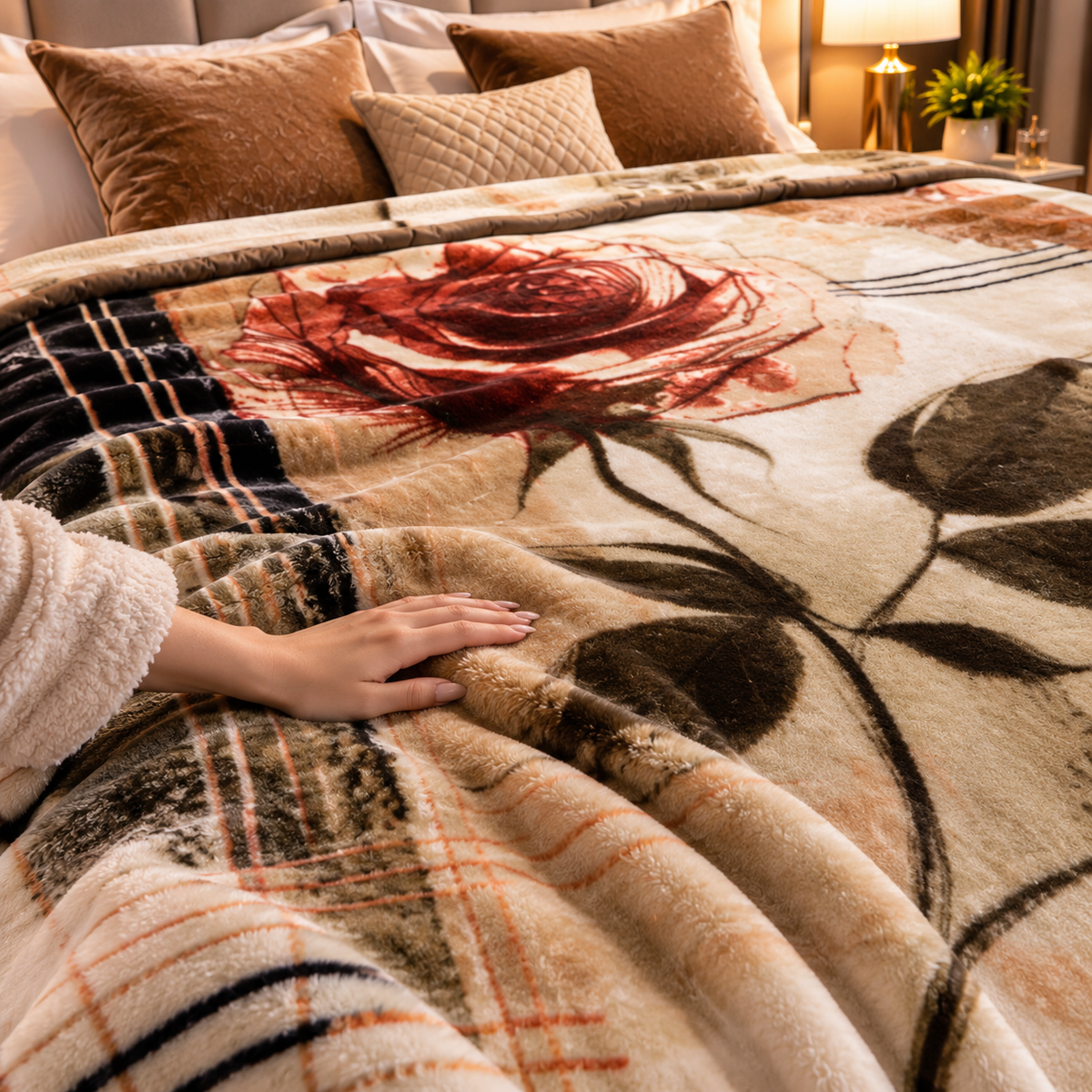 Urban Plush Printed Double Bed Double Layer 5kg Blanket - Dried Herb