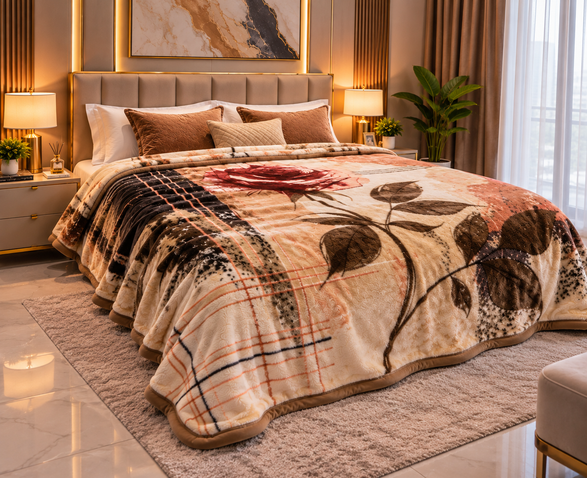 Urban Plush Printed Double Bed Double Layer 5kg Blanket - Beige