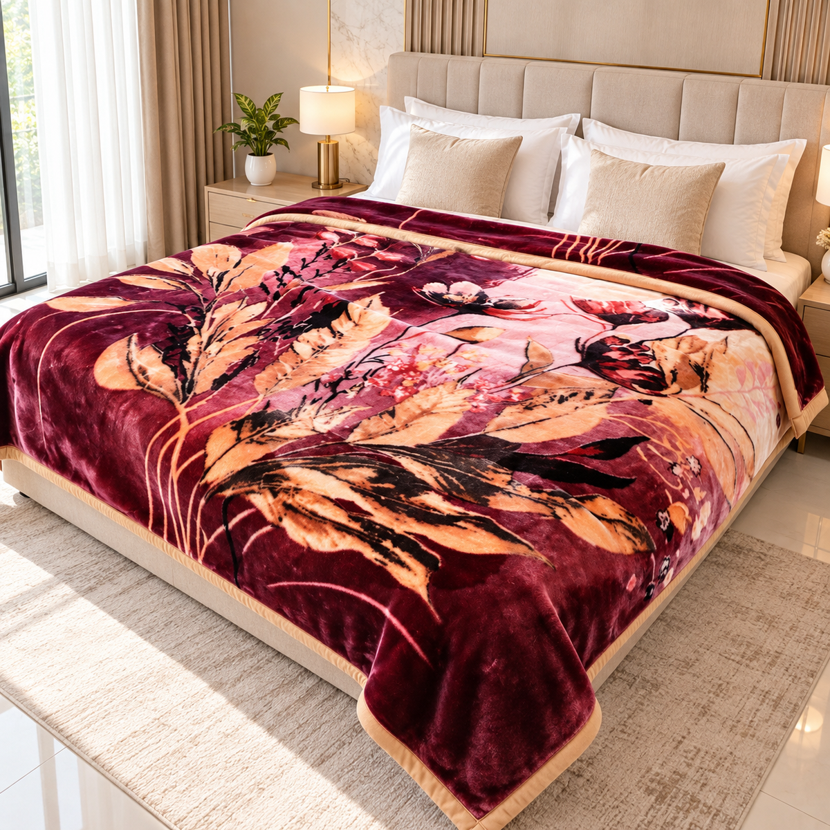 Urban Plush Printed Double Bed Double Layer 5kg Blanket - Rose