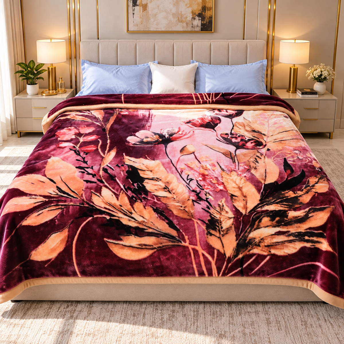 Urban Plush Printed Double Bed Double Layer 5kg Blanket - Rose