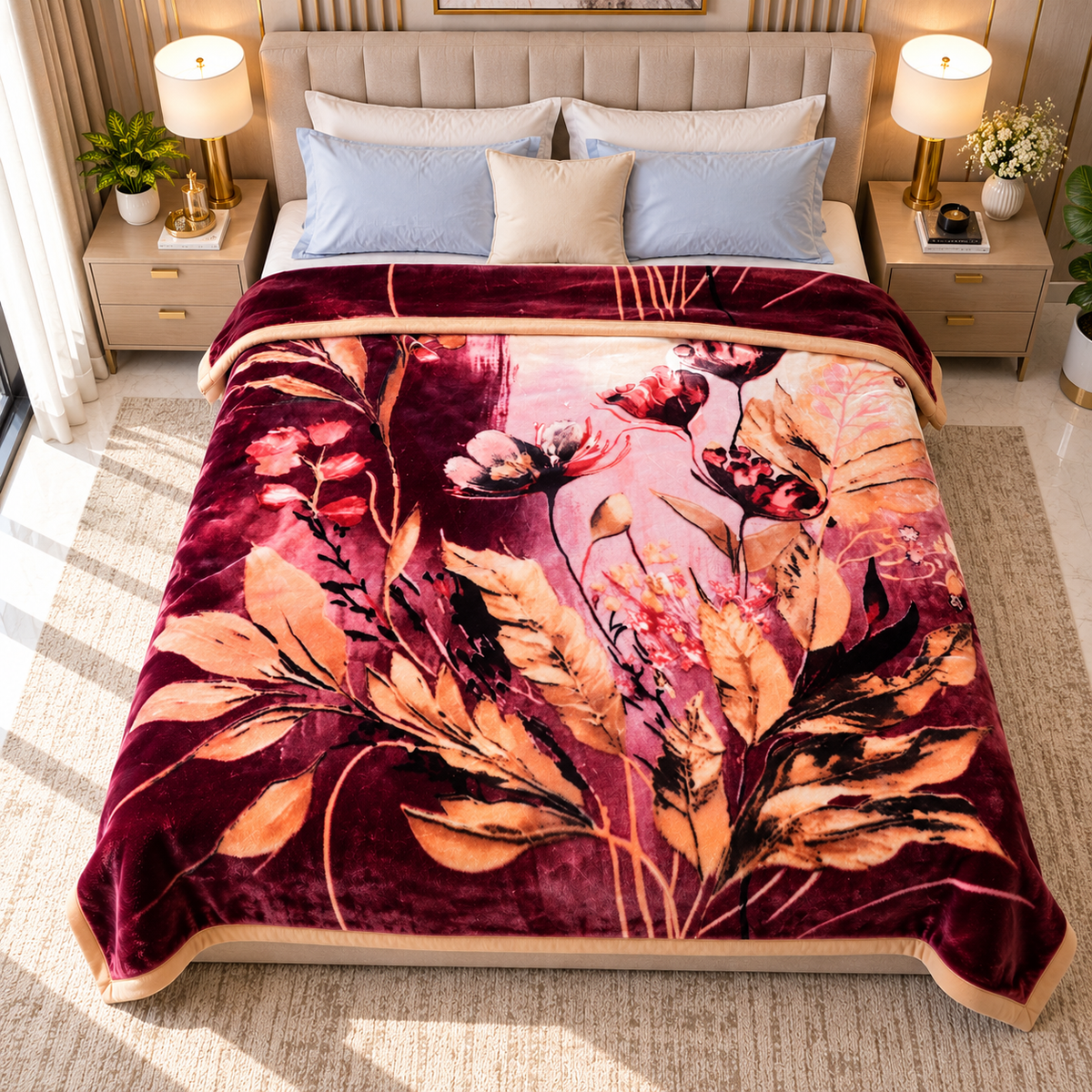 Urban Plush Printed Double Bed Double Layer 5kg Blanket - Rose