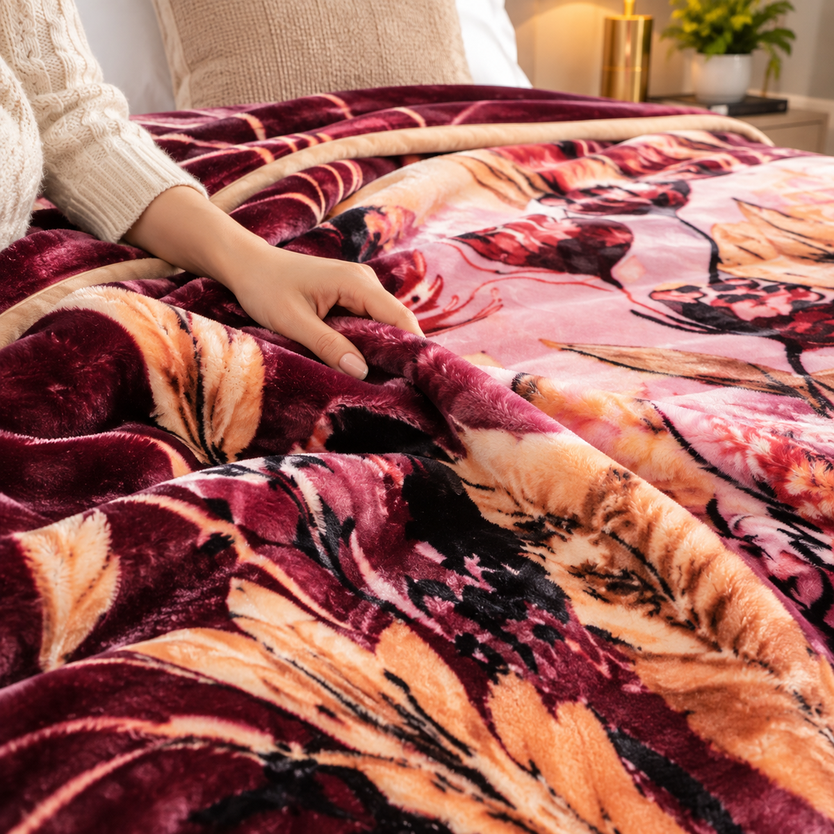 Urban Plush Printed Double Bed Double Layer 5kg Blanket - Rose