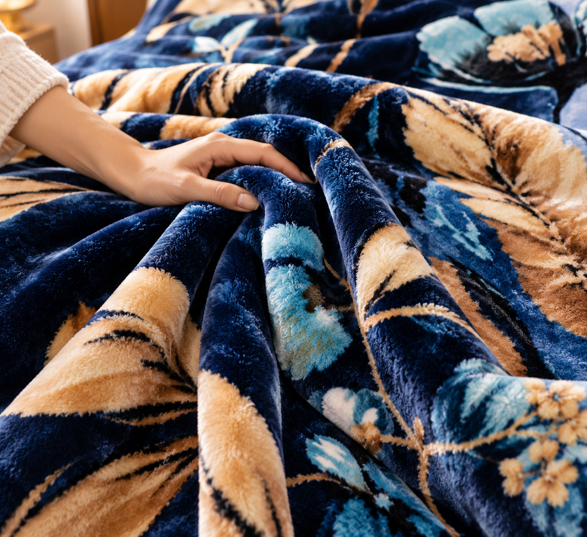 Urban Plush Printed Double Bed Double Layer 5kg Blanket - Blue
