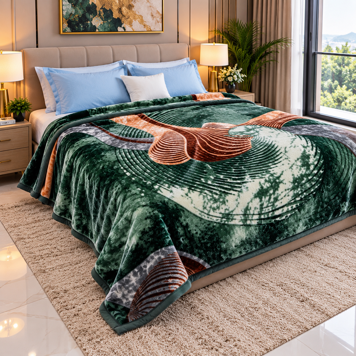 Urban Plush Printed Double Bed Double Layer 5kg Blanket - Glacier