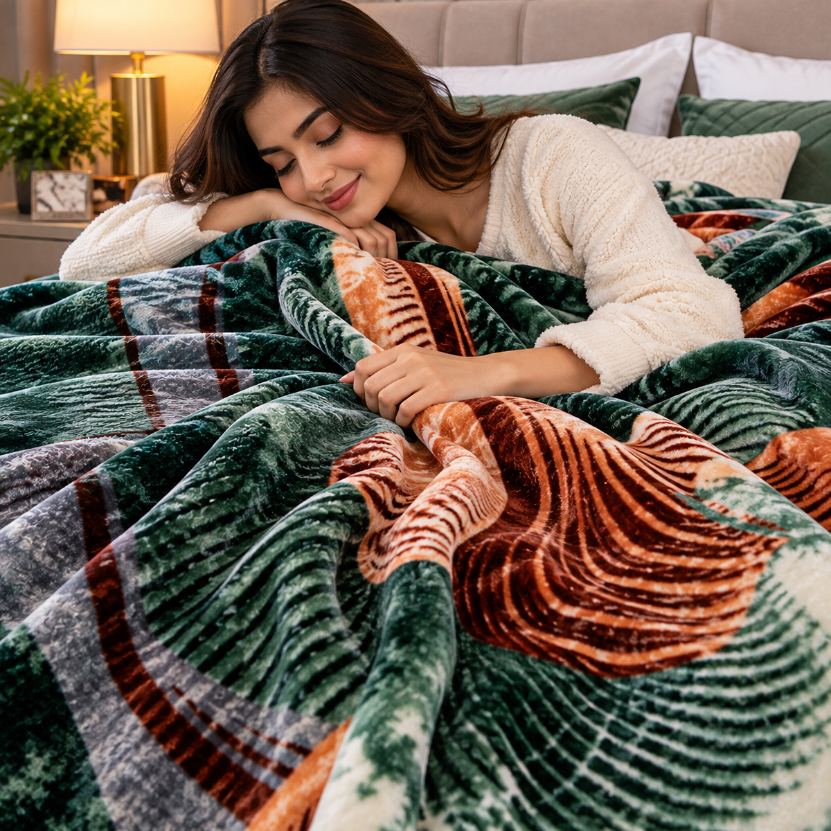 Urban Plush Printed Double Bed Double Layer 5kg Blanket - Glacier
