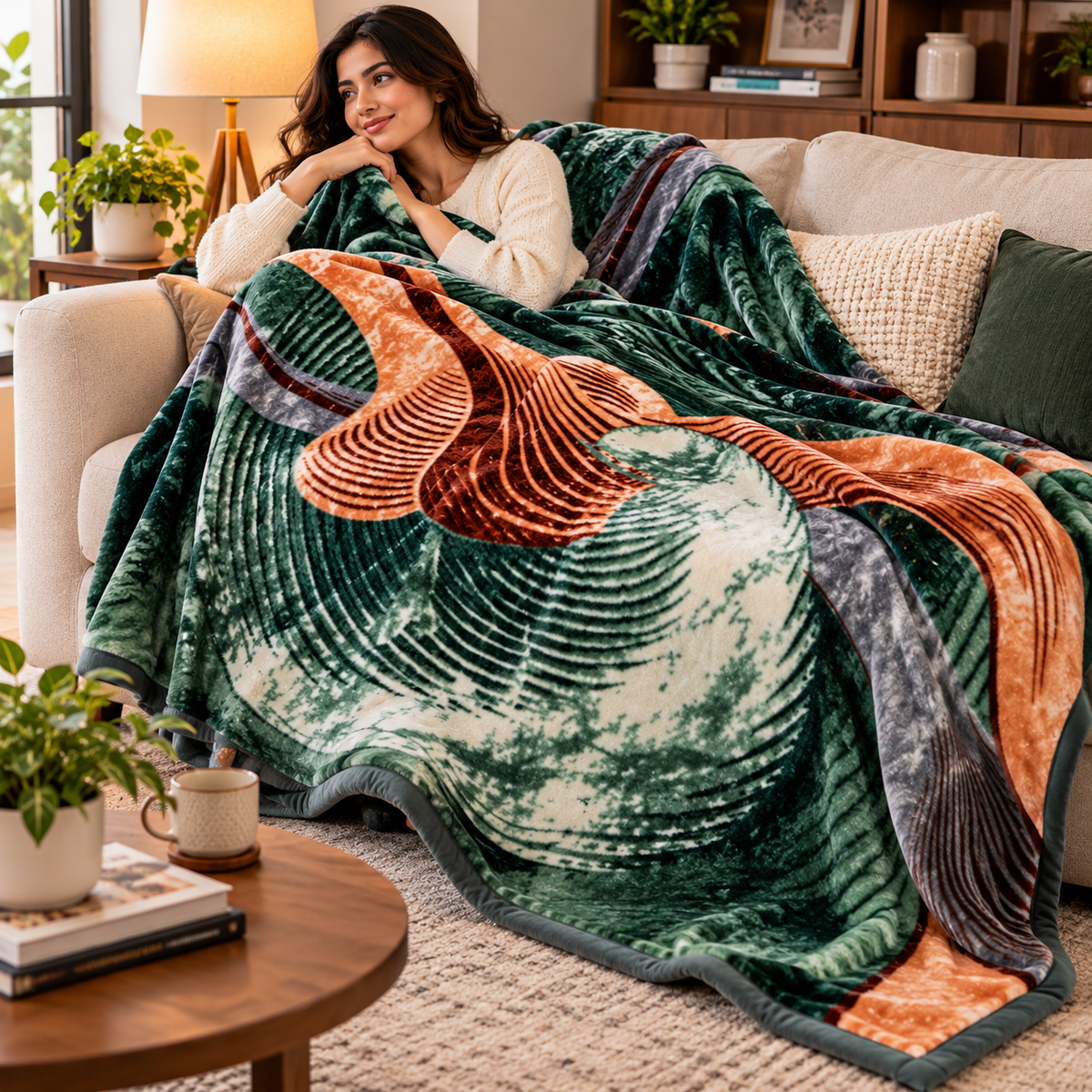 Urban Plush Printed Double Bed Double Layer 5kg Blanket - Glacier