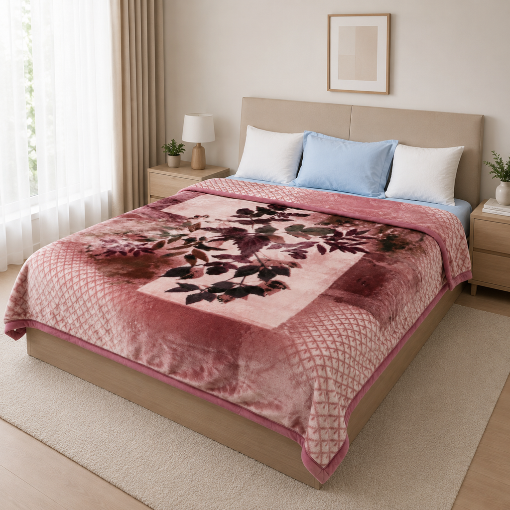 Royal Heaven Premium Double Bed Double Layer Winter Blanket 5.5 KG - Rose