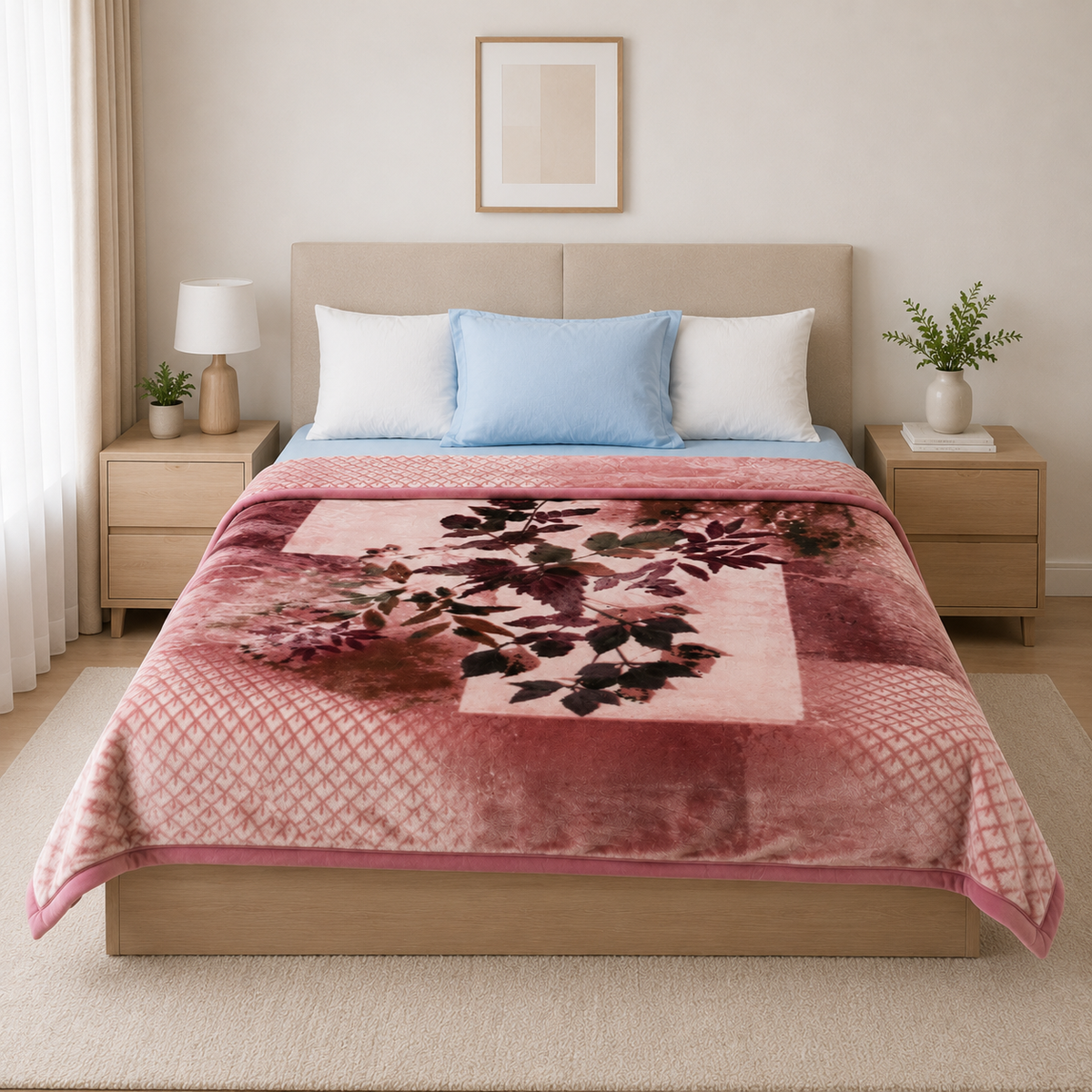 Royal Heaven Premium Double Bed Double Layer Winter Blanket 5.5 KG - Rose
