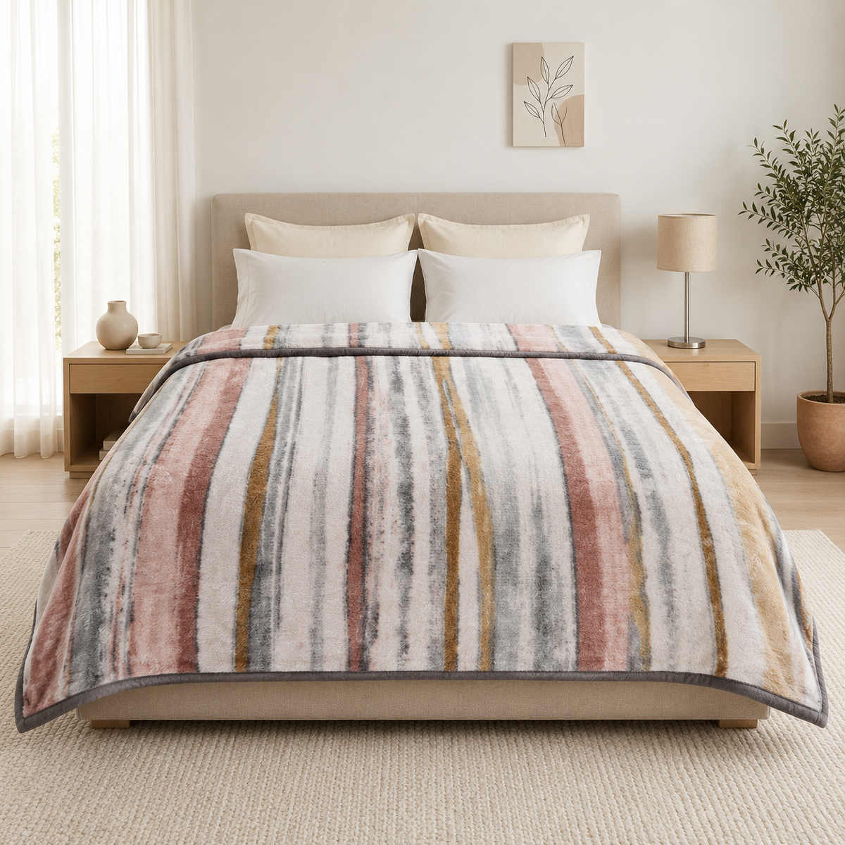 Dreamy Wrap Printed Double Bed Single Layer Blanket - Grey