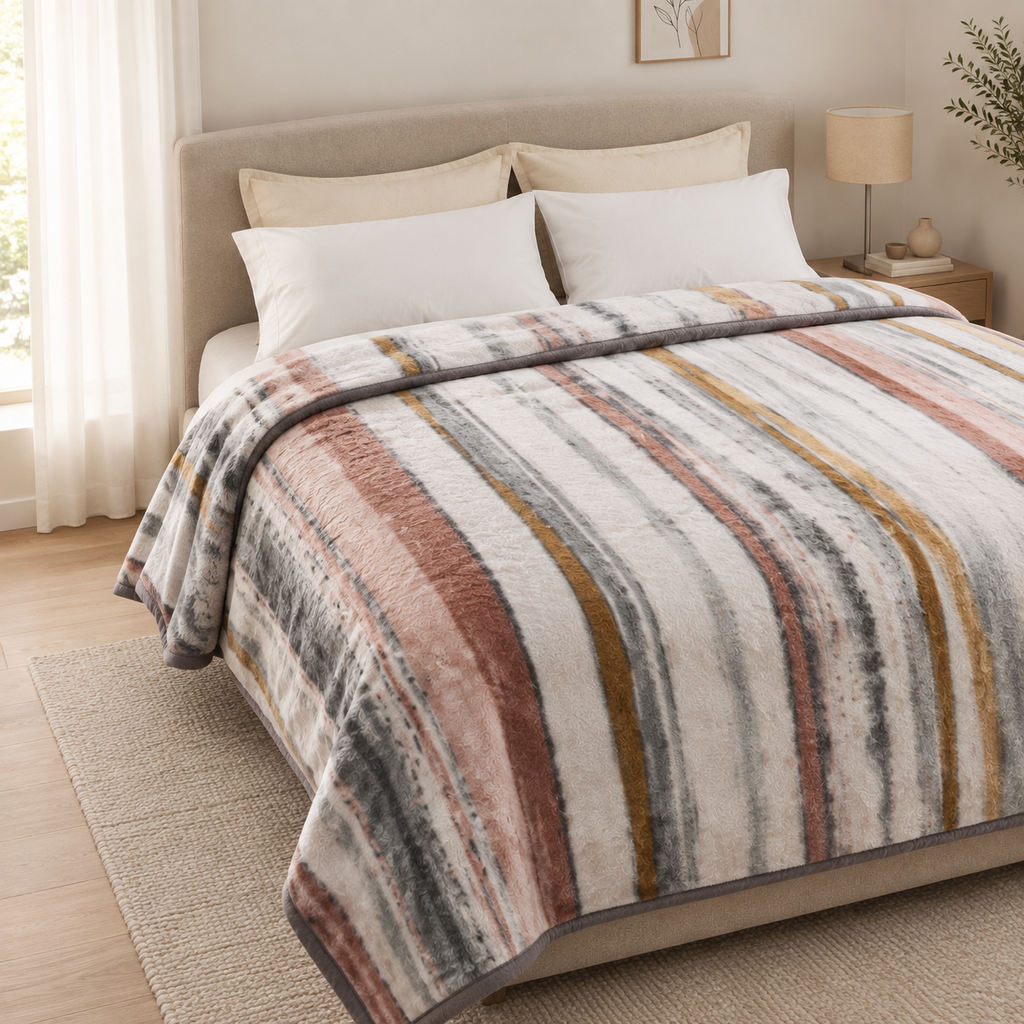 Dreamy Wrap Printed Double Bed Single Layer Blanket - Grey