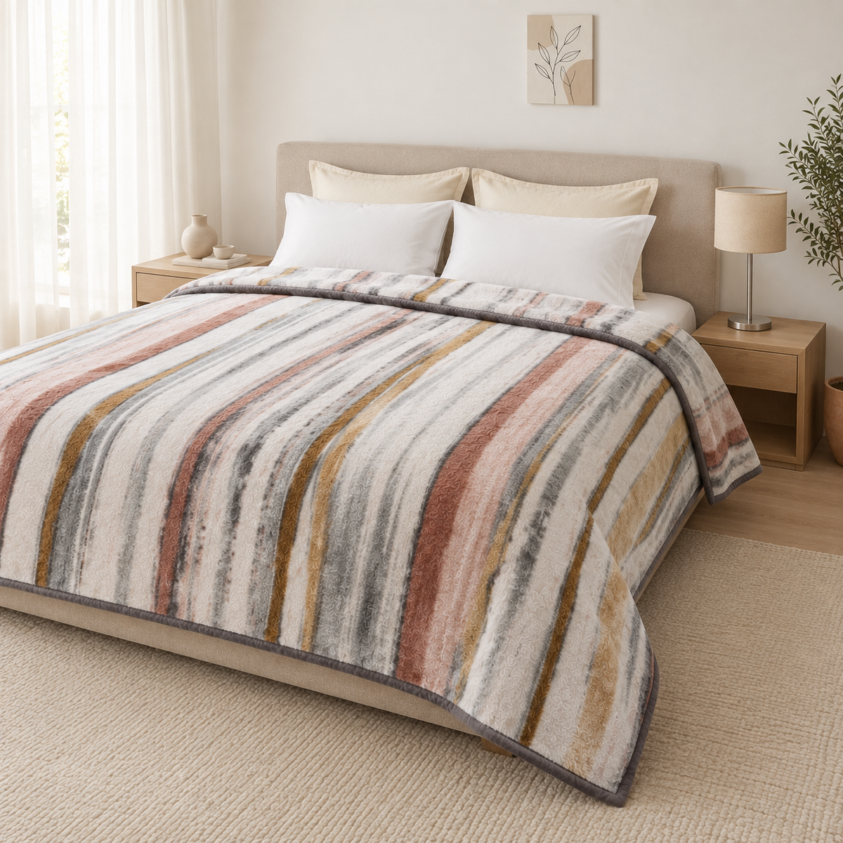 Dreamy Wrap Printed Double Bed Single Layer Blanket - Grey