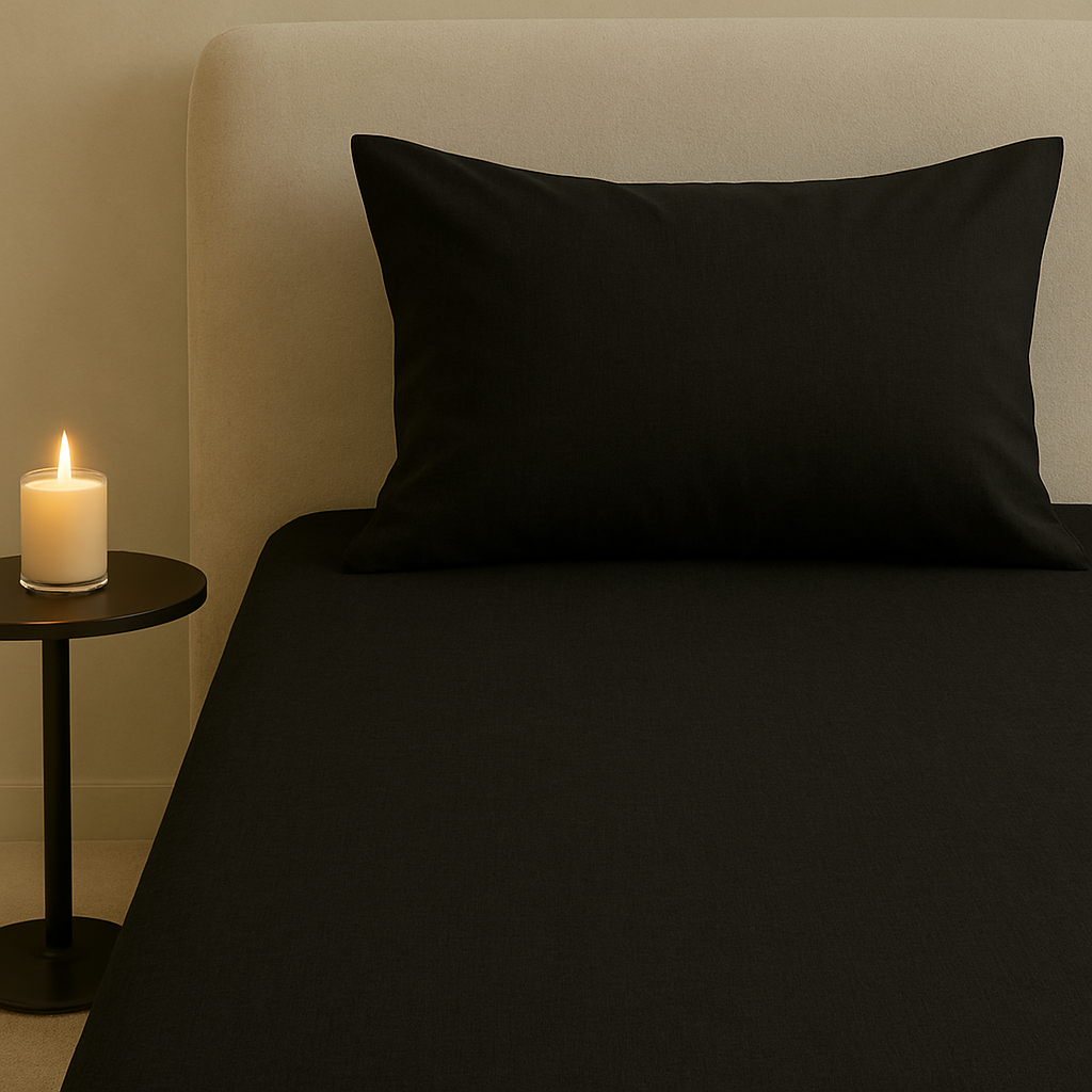 Midnight Black Flat Premium Cotton  Bedsheet Set