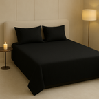 Midnight Black Flat Premium Cotton  Bedsheet Set