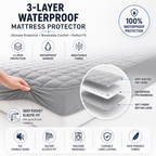 Water Proof 3 Layer Mattress Cover- Grey