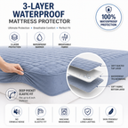 Water Proof 3 Layer Mattress Cover - Denim