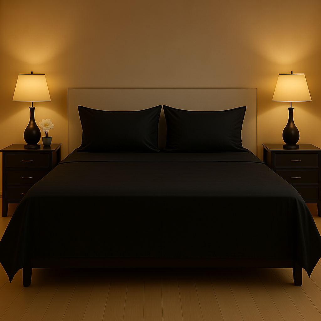 Midnight Black Flat Premium Cotton  Bedsheet Set