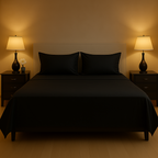 Midnight Black Flat Premium Cotton  Bedsheet Set