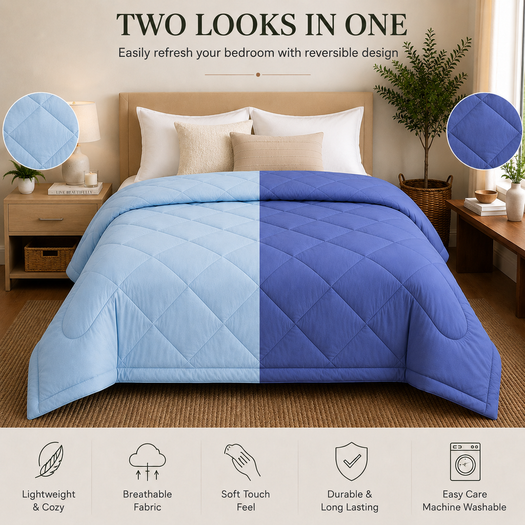Premium Double Bed Reversible Light Weight Comforter - Violet