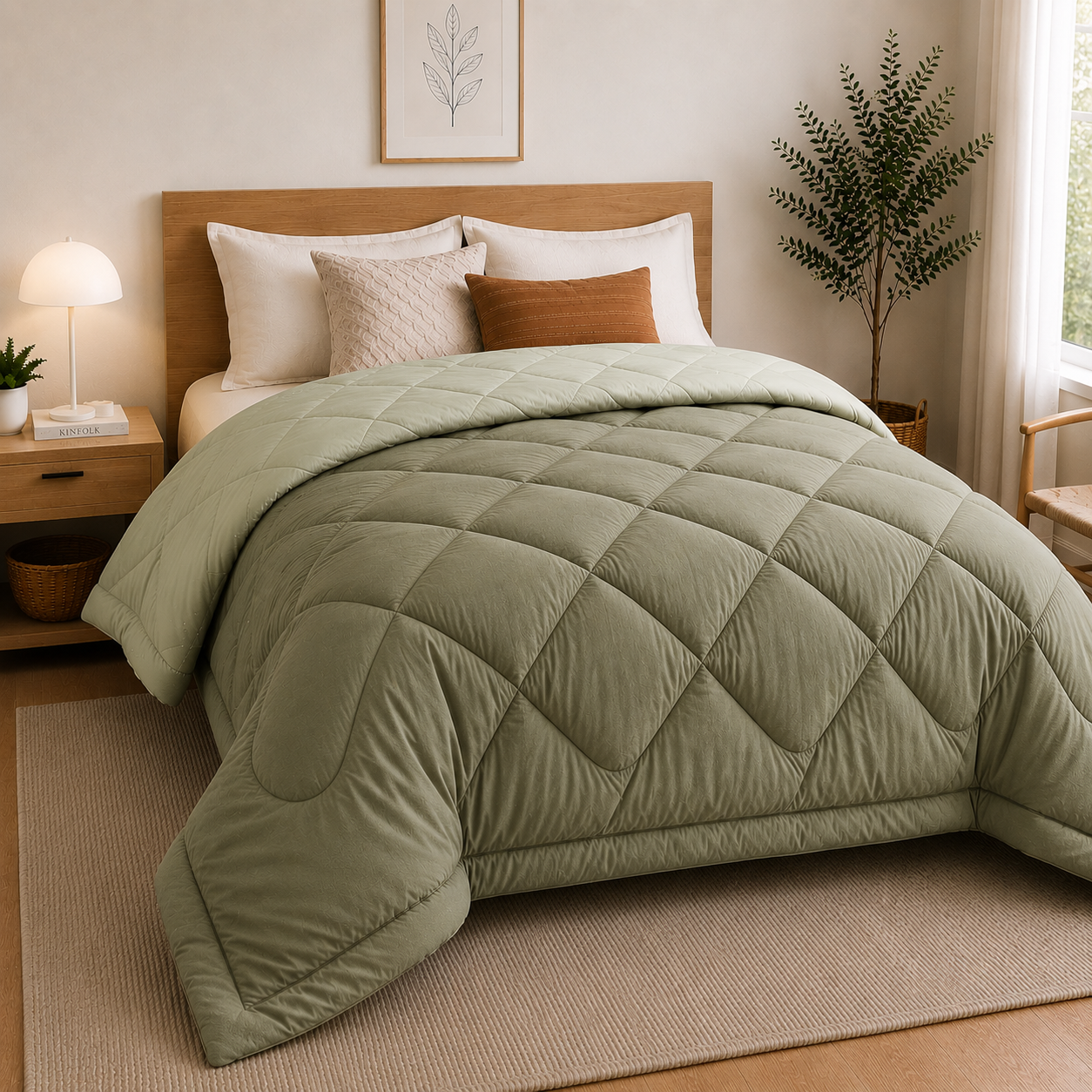 Premium Double Bed Reversible Light Weight Comforter - Olive Green