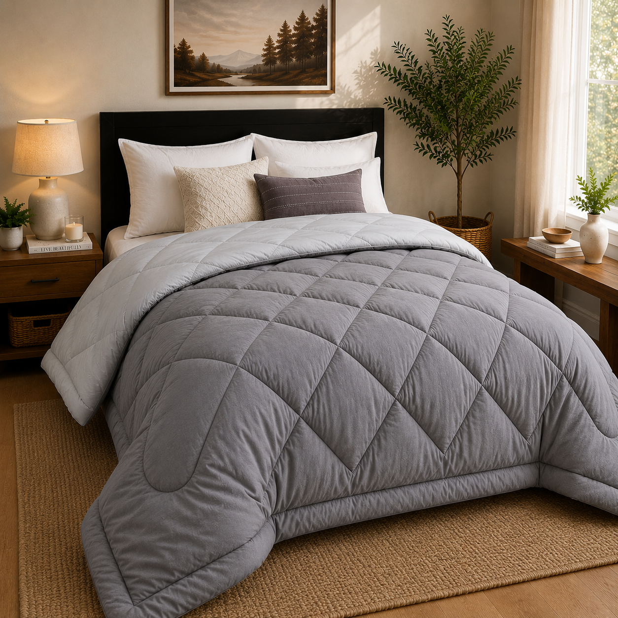 Premium Double Bed Reversible Light Weight Comforter - Ash Grey