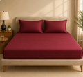 Wine Red - Cotton Feel Fitted Bedsheet Set