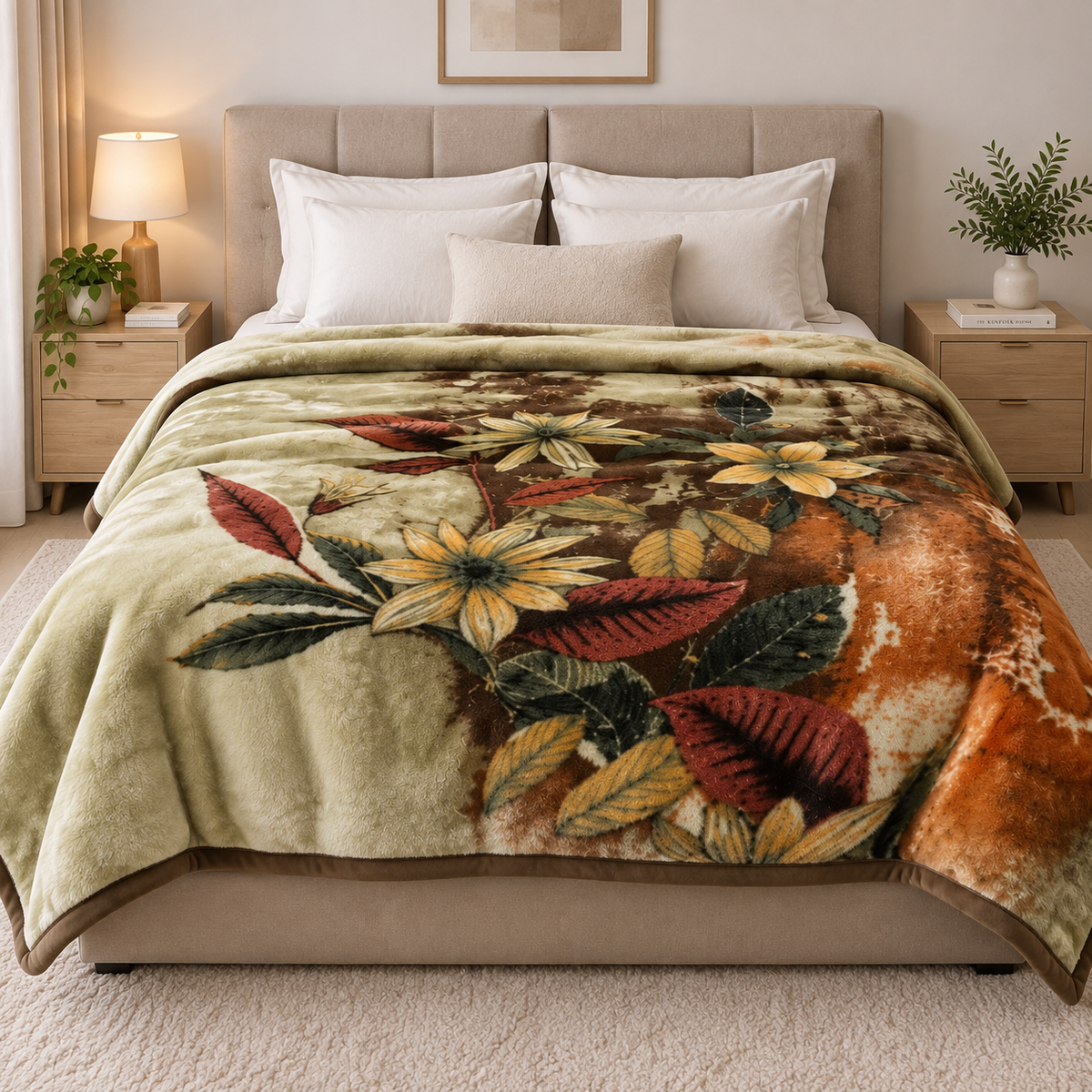 Royal Heaven Premium Double Bed Double Layer Winter Blanket 5.5 KG - Dried Herb