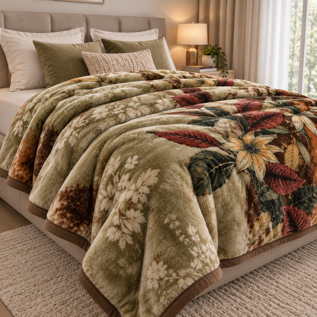 Royal Heaven Premium Double Bed Double Layer Winter Blanket 5.5 KG - Dried Herb
