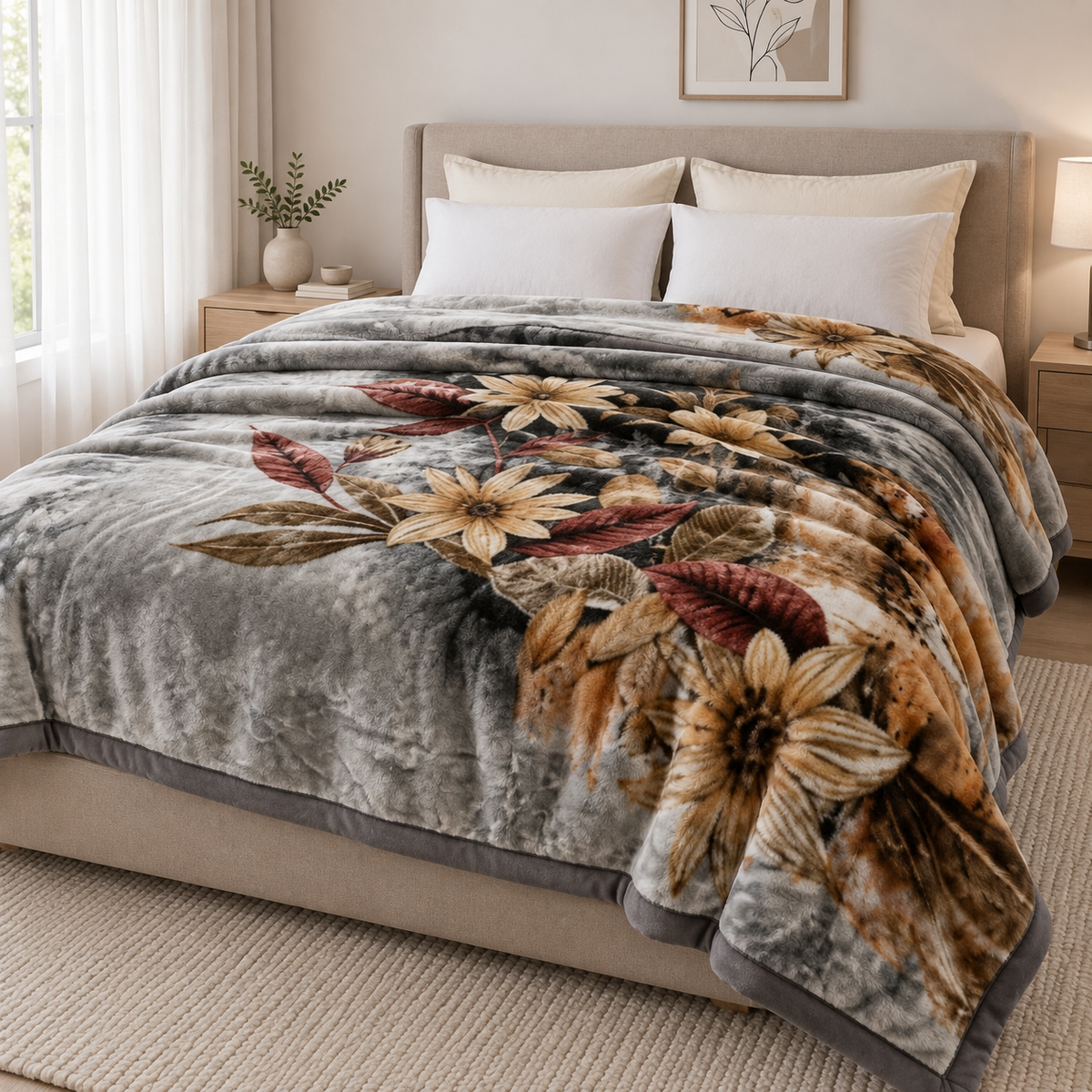 Royal Heaven Premium Double Bed Double Layer Winter Blanket 5.5 KG - Grey